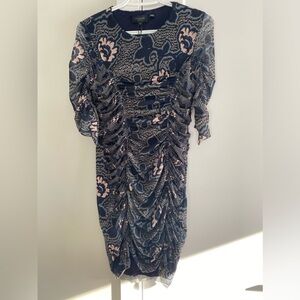 Floral Ruched Navy and Pink Dress